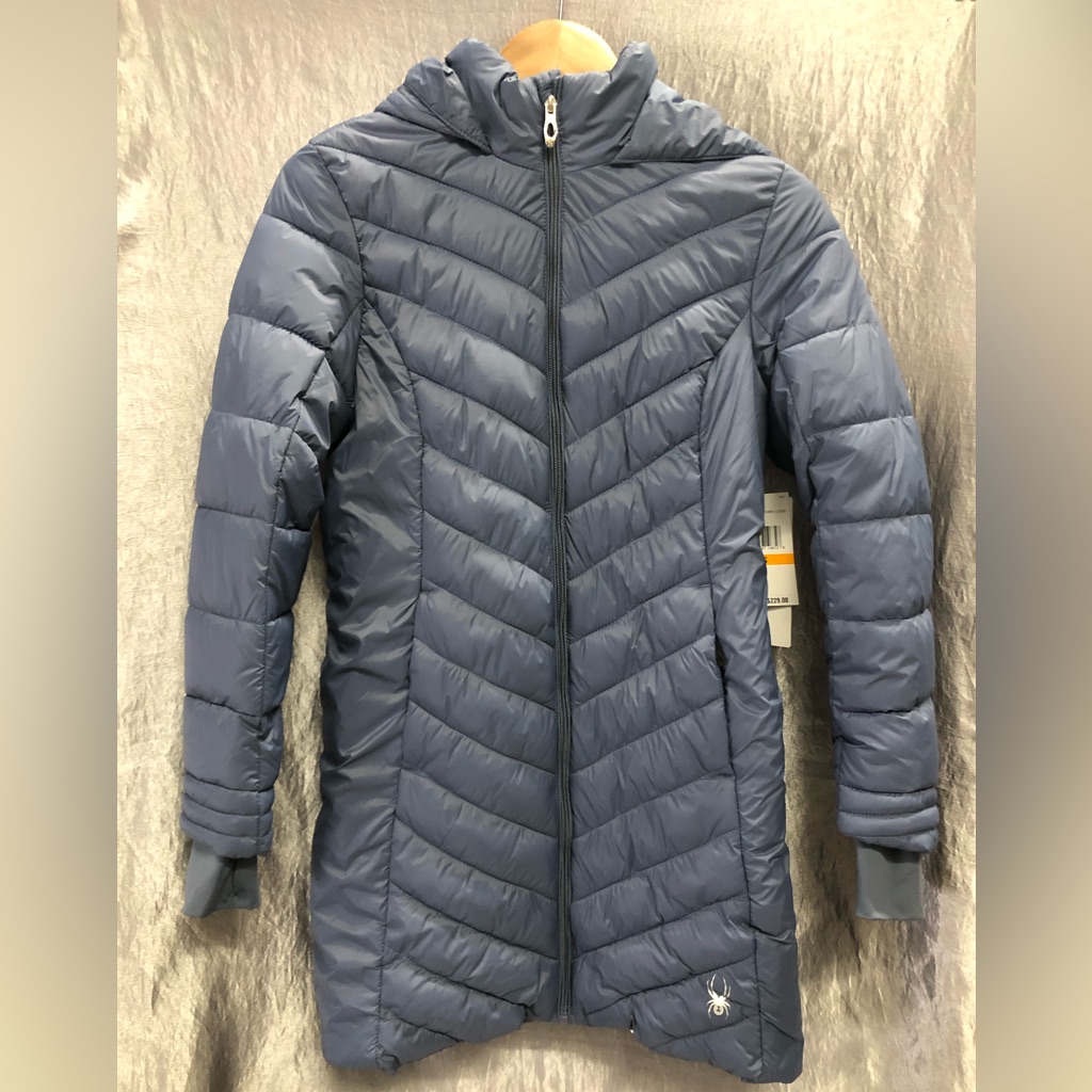 Blue Hooded Long Puffer Jacket - S